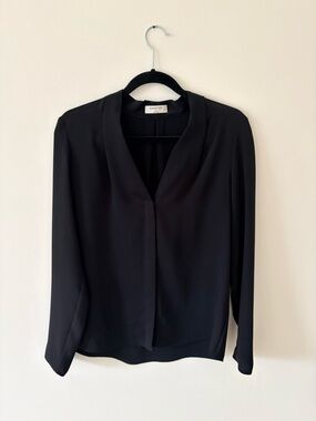 Babaton Black Long-Sleeve V-Neck Blouse with Hidden Placket